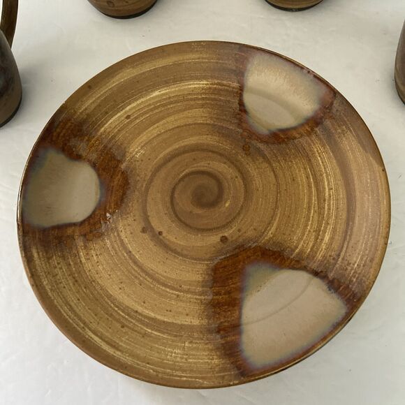 Stoneware Salad Appetizer Dessert Plates 4 With 4 Coffee Mugs Cups Sando Splash - Picture 5 of 8